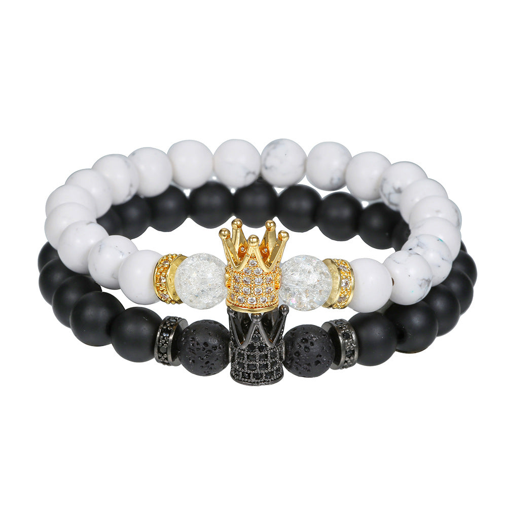 Minimalist Fashion Hematite Titanium Hertz Bracelet for Women with Black Obsidian Beads and Elastic Band