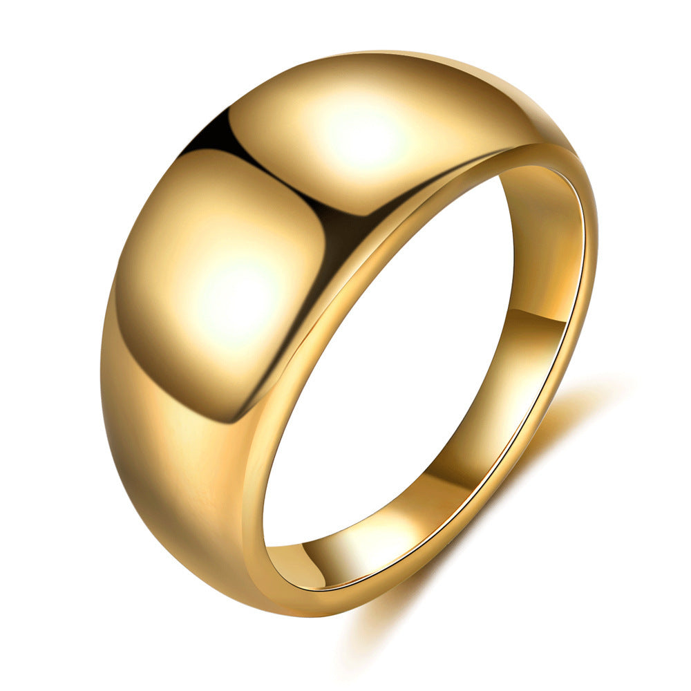 Anillo minimalista de acero de titanio geométrico con baño de oro de 18 quilates, banda curva lisa, diseño de cara ancha para mujer