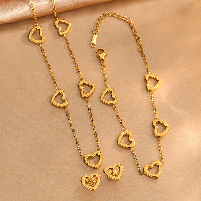 Elegante Conjunto de Joyas de Acero Inoxidable Chapado en Oro con Corazón y Lágrima para Mujer