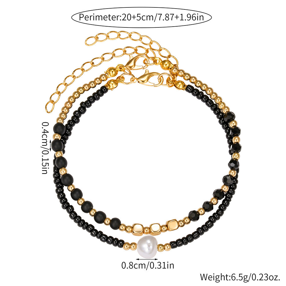 Bohemian Minimalist Geometric Pearl and Brass Beaded Anklet for Women