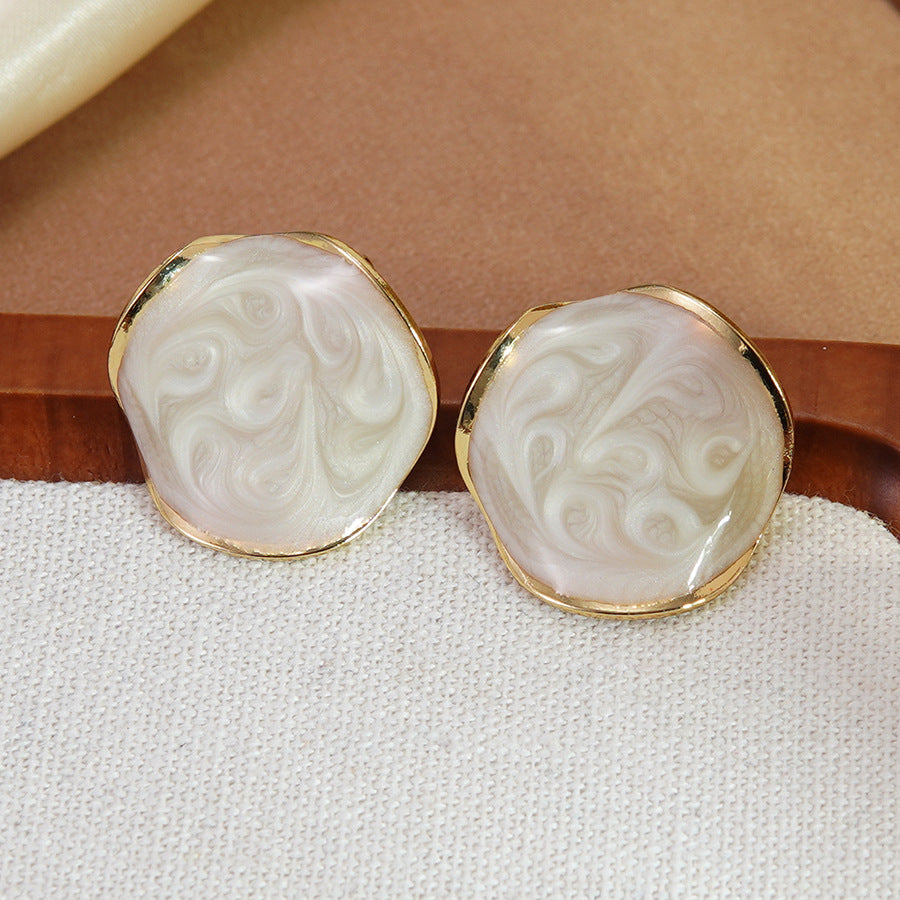 Sweet Irregular Round Drip Oil Stainless Steel Earrings