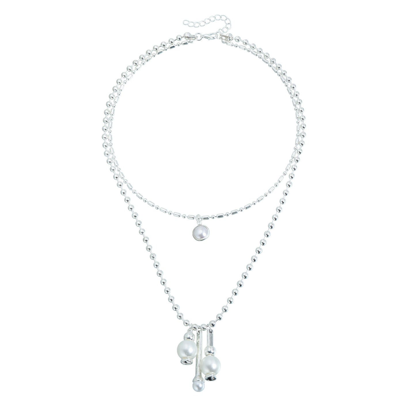Minimalist Heart Geometric Iron Plated Ball Chain Necklace with Resin Pendant Double Layer
