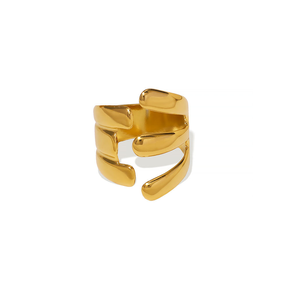 Anello geometrico asimmetrico in acciaio inossidabile placcato oro 18 carati per uomo e donna