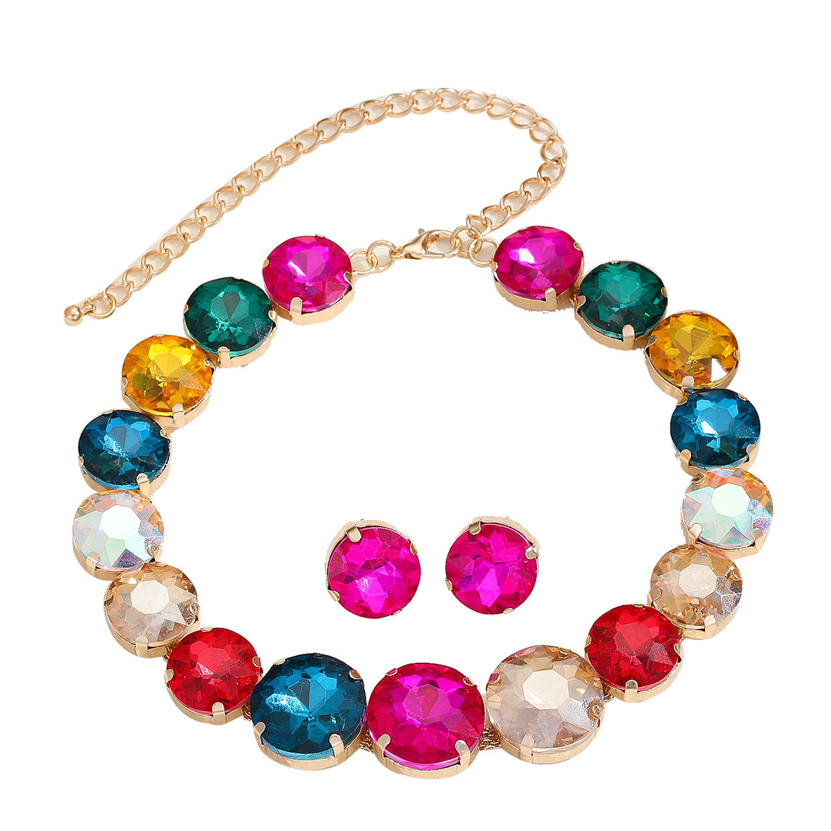 Juego de collar largo y pendientes con incrustaciones de cristal, estilo Hip Hop minimalista para mujer, con elementos geométricos redondos, ovalados y circulares