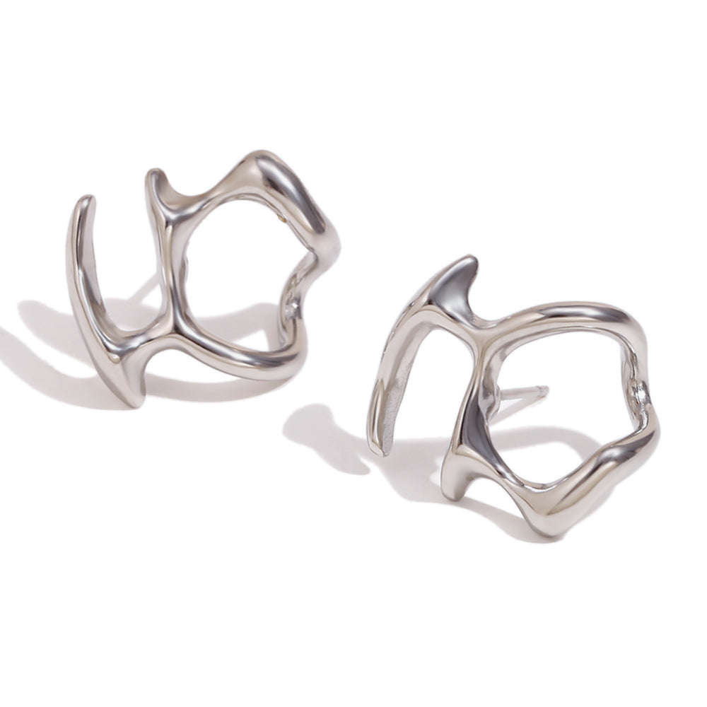 Orecchini a perno da donna minimalisti geometrici a petalo in acciaio inossidabile con placcatura in oro 18K