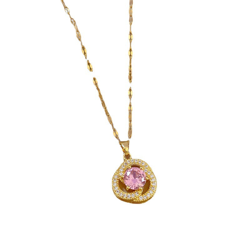Collana con pendente a tre anelli floreale minimalista da donna in acciaio al titanio con finitura placcata e motivo lunare