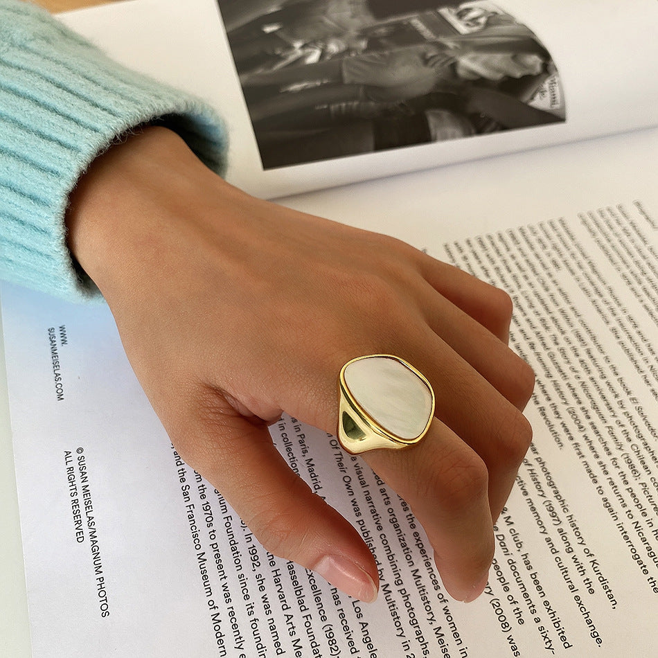Anello da donna minimalista Streetwear in argento Sterling 925 con intarsio in conchiglia di madreperla