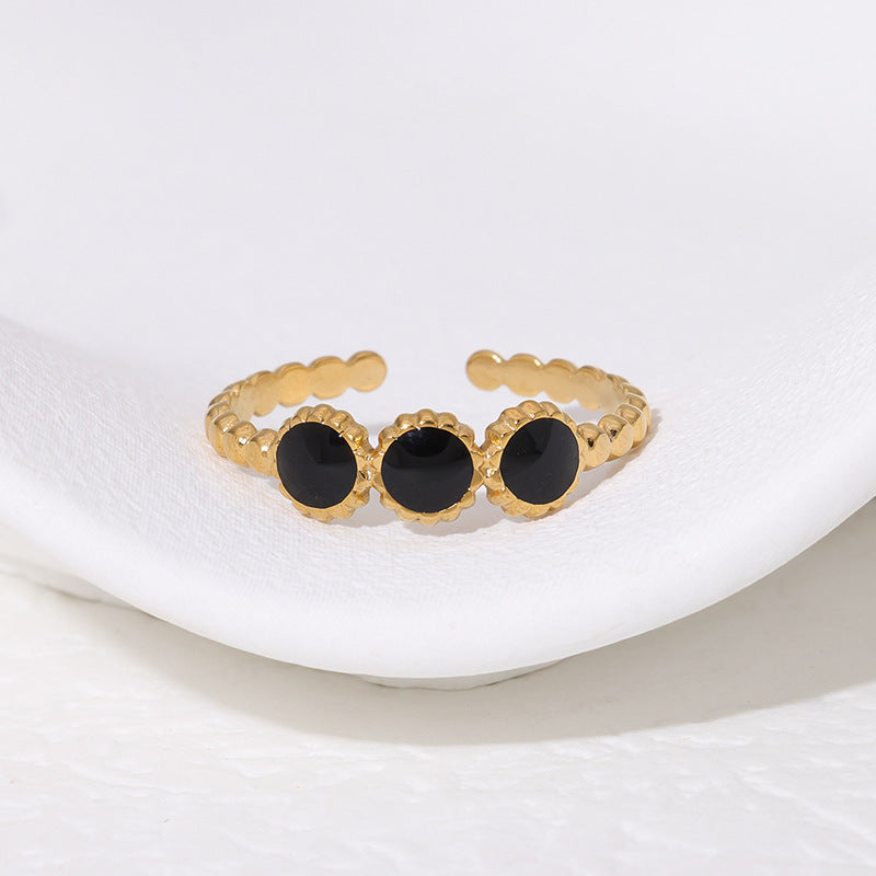 Minimalist Geometric Stainless Steel Open Ring with Enamel Finish for Women, Adjustable Index Finger Ring