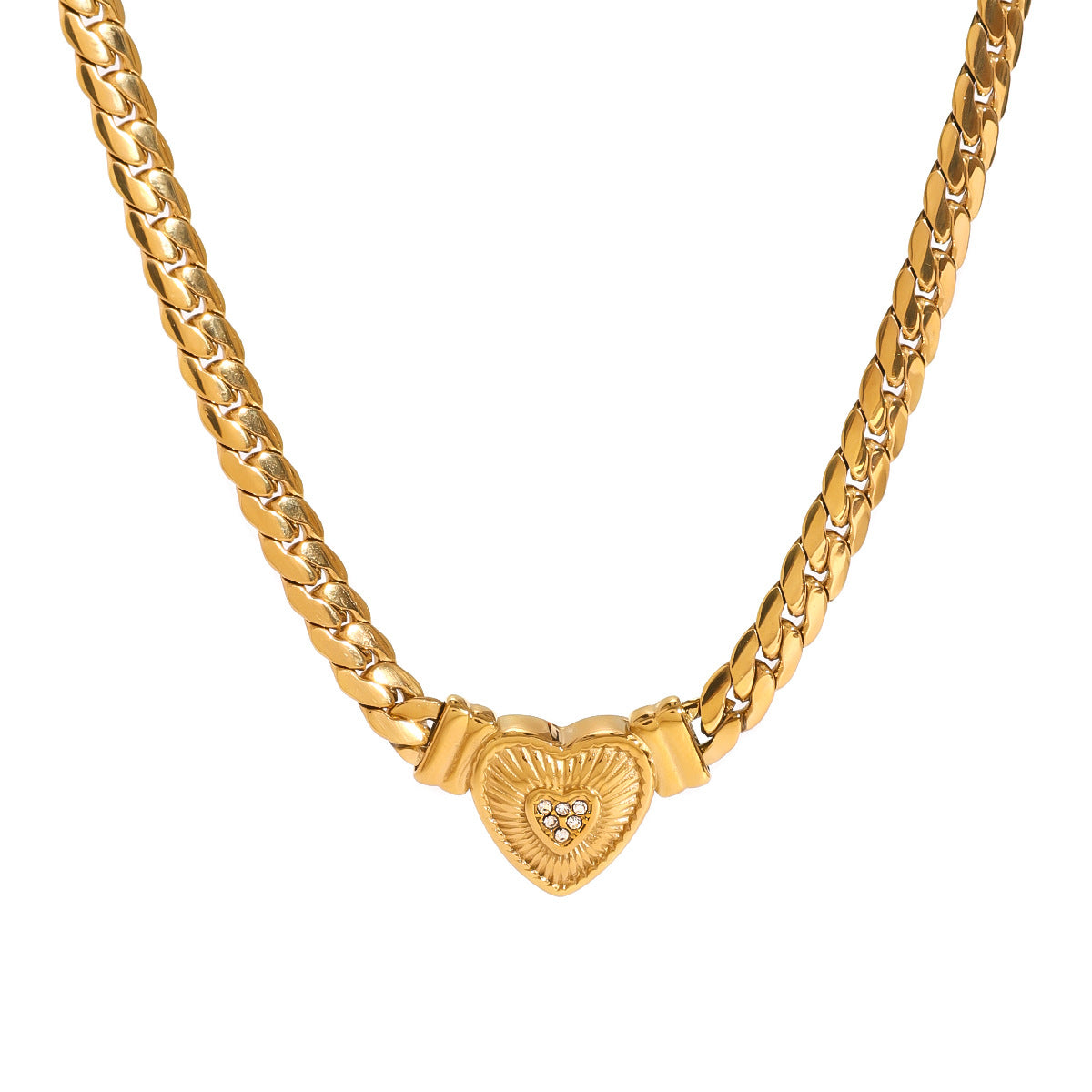 Elegante collana da donna in acciaio inossidabile a forma di cuore con intarsi in strass e finitura placcata