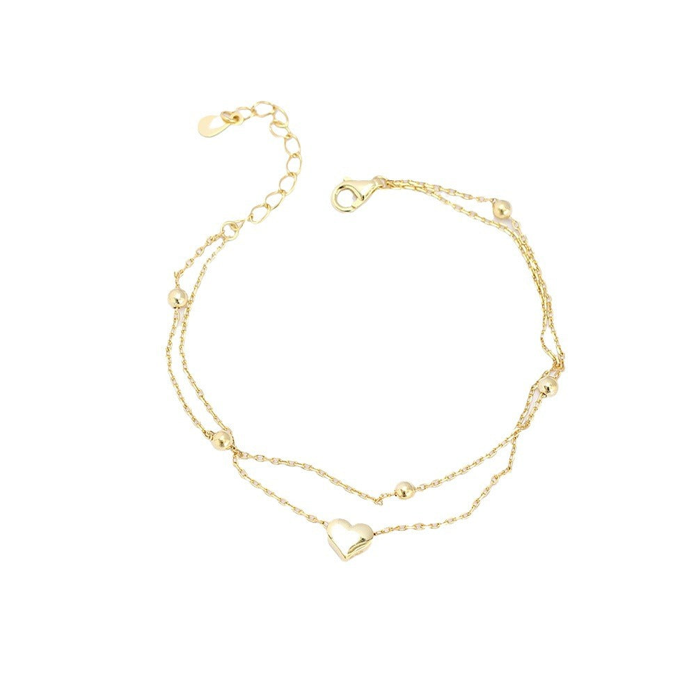 Bracciale da donna in argento sterling S925 placcato, a forma di cuore, fresco e dolce