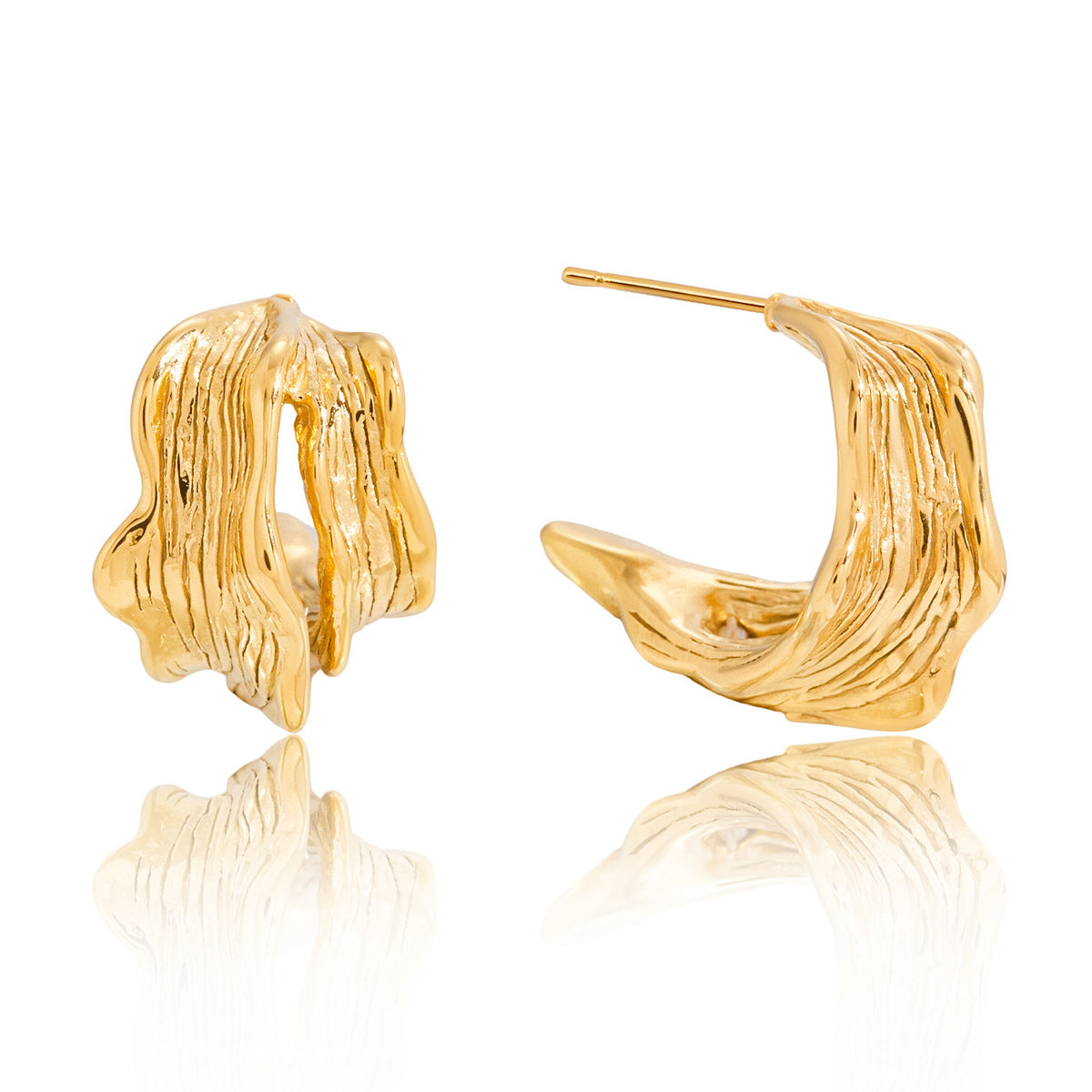 Pendientes de Acero Inoxidable con Diseño Geométrico de Patrón Ondulado y Acabado Chapado para Mujer