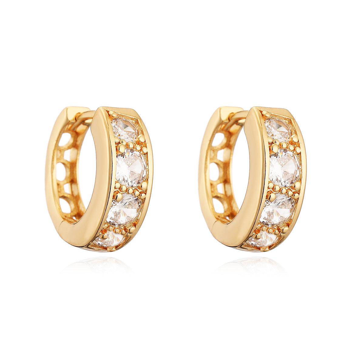 Minimalist Geometric Copper Hoop Earrings with 18K Gold Plating and Micro-Paved Zirconia for Women