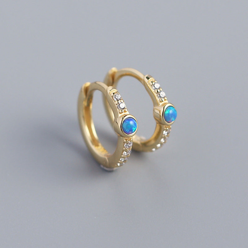 Elegant 925 Sterling Silver Round Geometric Opal and Cubic Zirconia Inlay Stud Earrings for Women