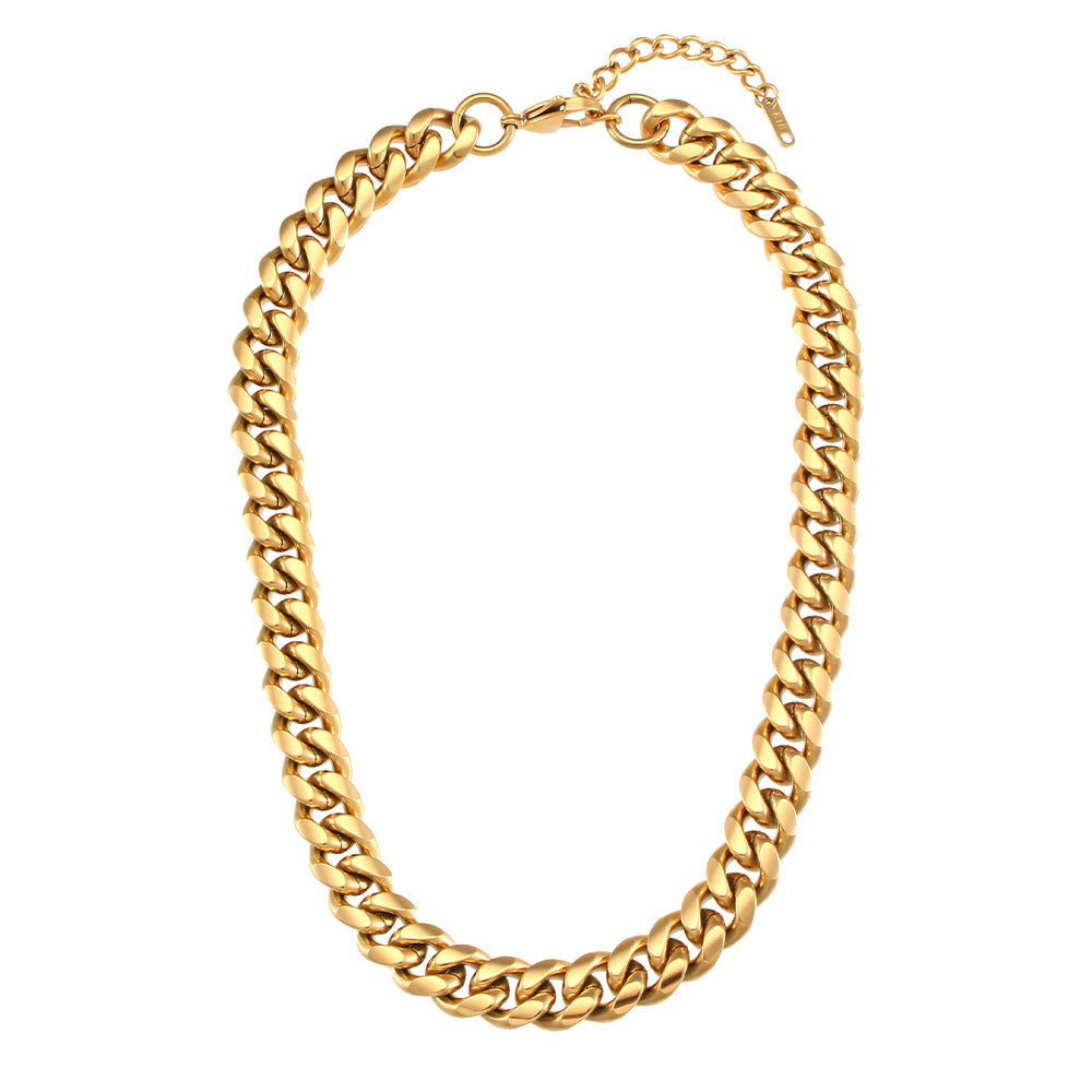 Fashionable Geometric Stainless Steel Cuban Chain Necklace for Women with Plated Finish
