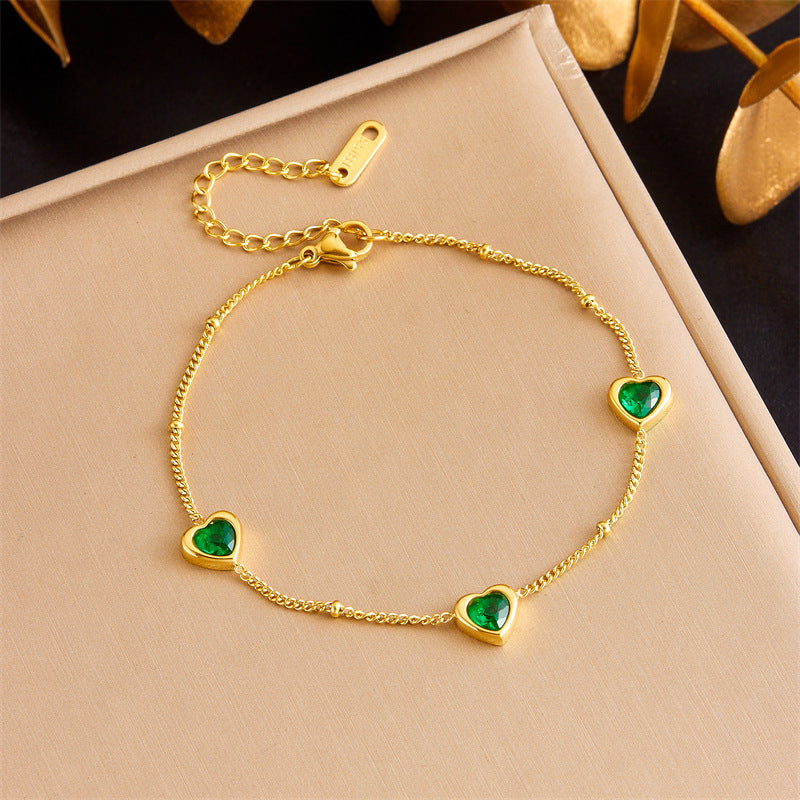 Conjunto de collar y pulsera con colgante de corazón chapado en acero inoxidable para mujer