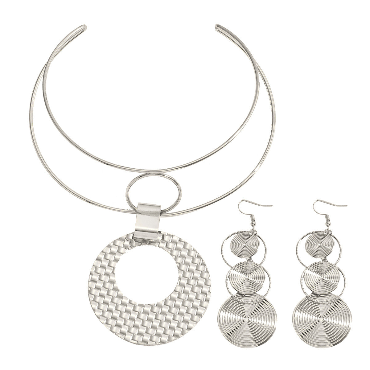 Collar y Pendientes Geométricos Minimalistas para Mujer, Cadena de Aleación con Acabado Galvanizado