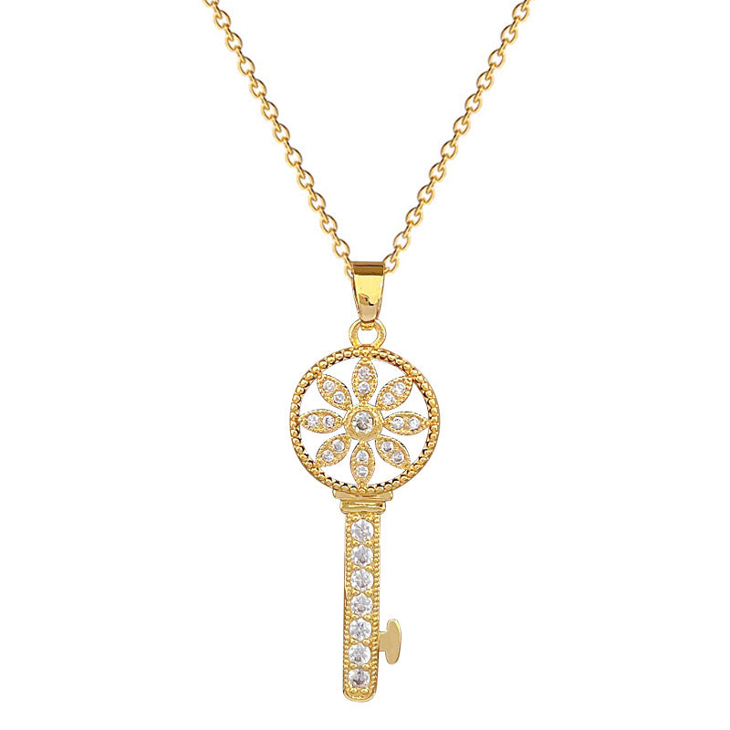 Collar con colgante de llave Starburst minimalista para hombres y mujeres en acero de titanio con detalles de diamantes de imitación en cadena ajustable de acero de titanio