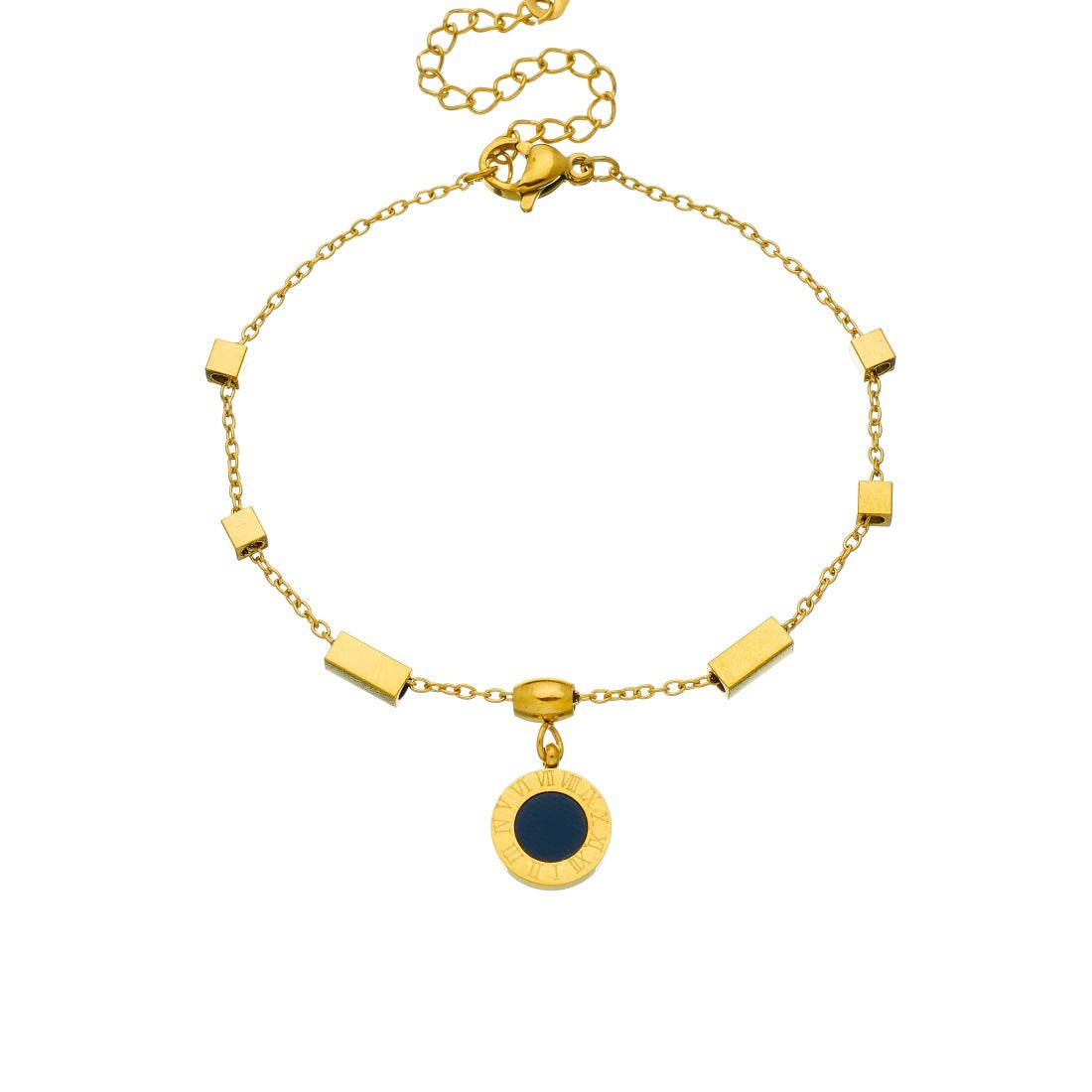 Vintage Gold Plated Round Square Geometric Stainless Steel Chain Bracelet for Women