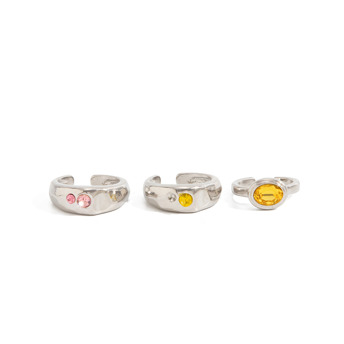 Minimalist Luxury Geometric Zinc Alloy Rhinestone Open Toe Ring Set for Women