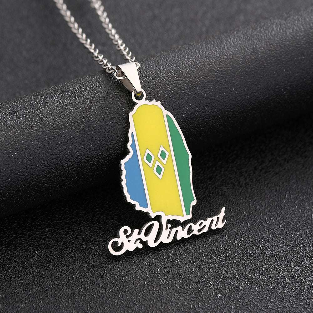 Collar con colgante de mapa geométrico de acero inoxidable de estilo étnico con dije de acero de titanio y acabado galvanizado en cadena O