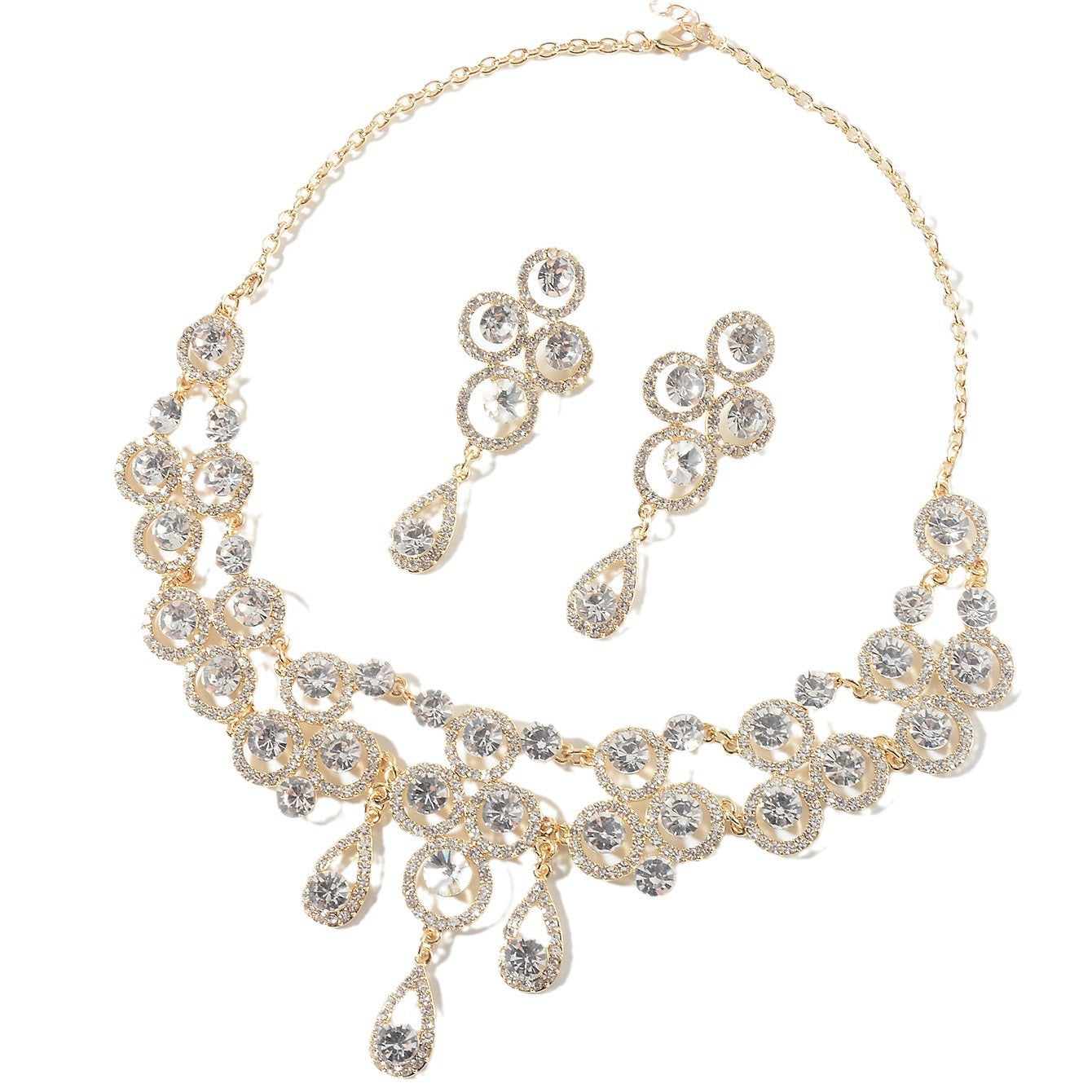 Vintage Baroque Floral Plated Alloy Ball Chain Necklace and Earring Set for Women