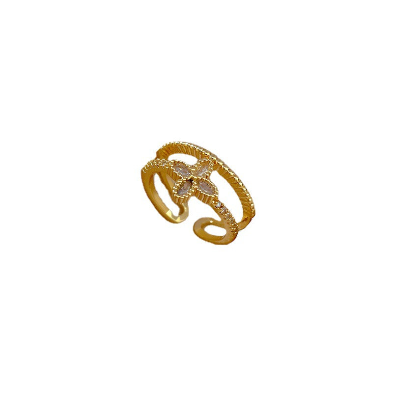 Anello da donna doppio strato placcato oro, lusso minimalista, in ottone con forma a corona, anello da dito impilabile e delicato, dall'estetica neutra