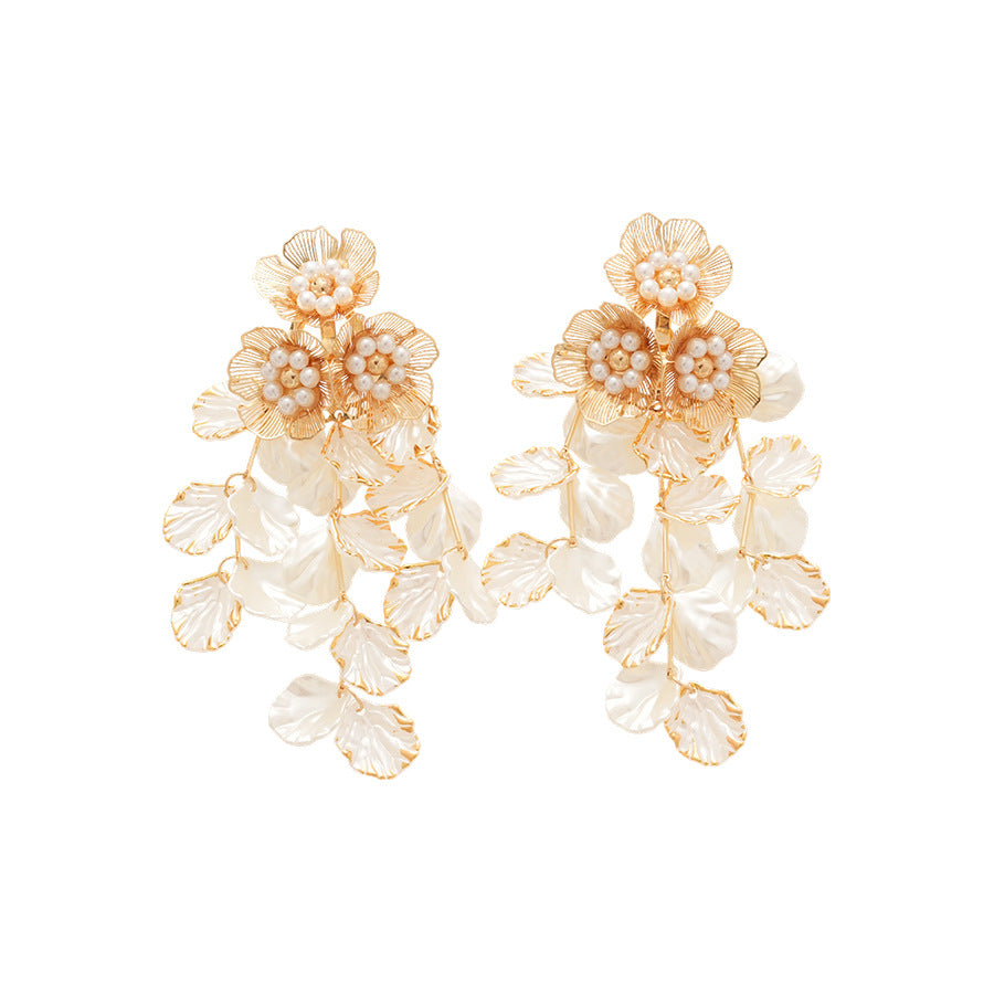 Pendientes de perlas con borlas y diseño floral de inspiración vintage en plata de ley 925 para mujer