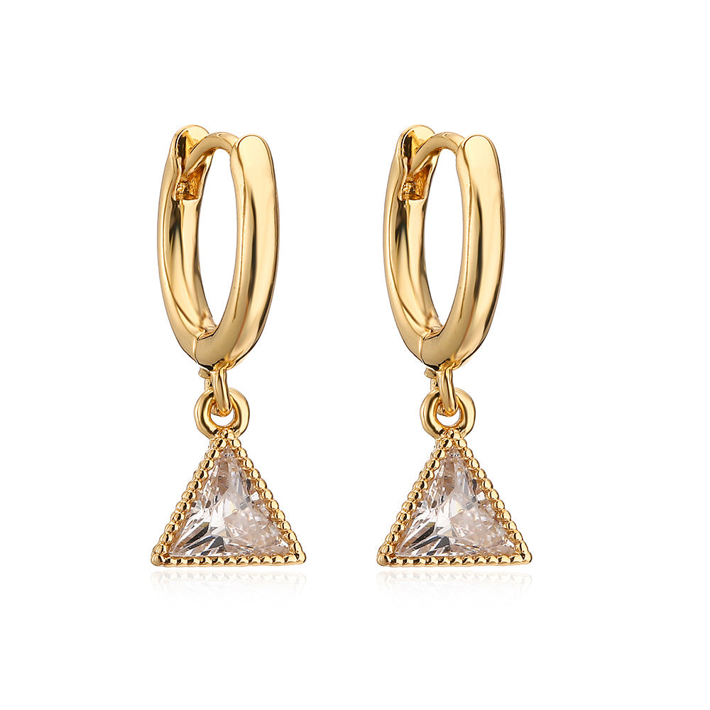 Minimalist Geometric Triangle Zircon Earrings for Women Made of Copper