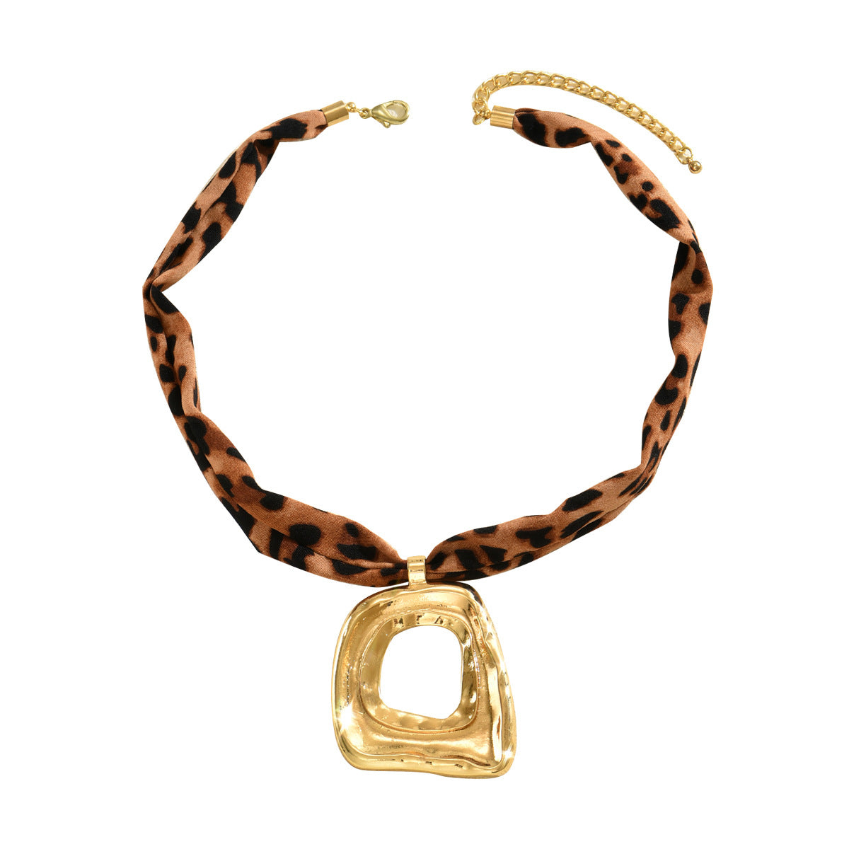 Collar Colgante Geométrico Irregular Minimalista para Mujer en Aleación de Zinc con Acabado Galvanizado y Cadena de Cinta de Terciopelo