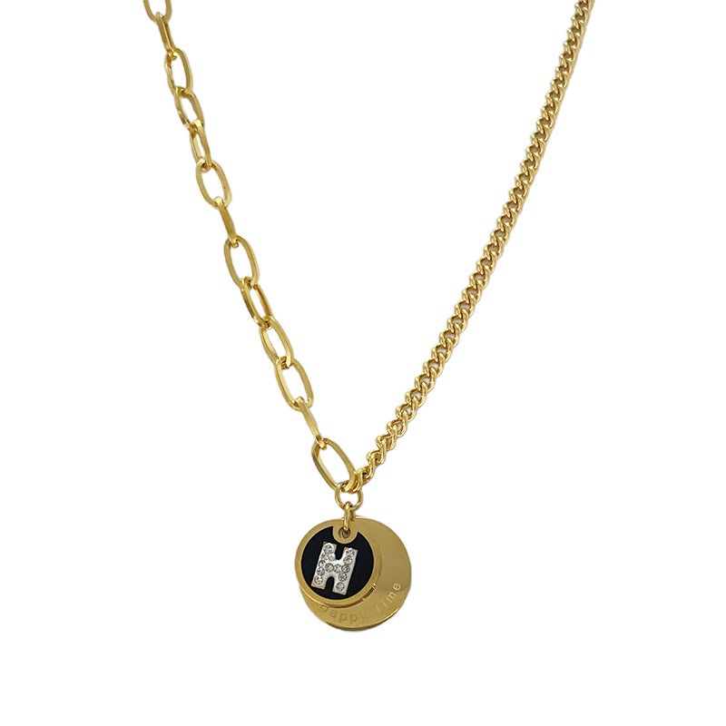 Sweet Round Letter H Titanium Steel Necklace Plated Pendant Chain Unisex Jewelry