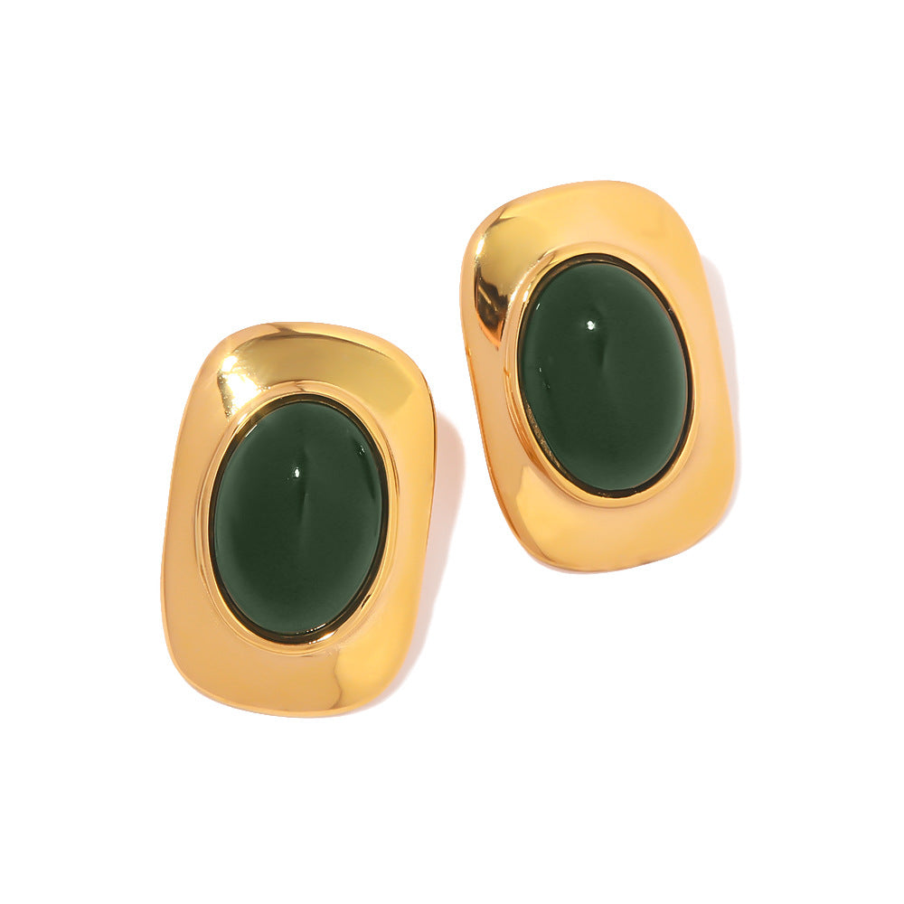 Pendientes ovalados geométricos de acero inoxidable con baño de oro de 18 quilates, minimalistas, vintage, para mujer