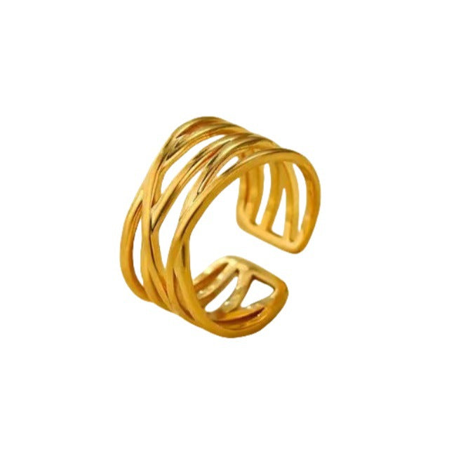 Anillo abierto minimalista de acero inoxidable geométrico con baño de oro de 18 quilates para mujer, hipoalergénico y resistente a la decoloración