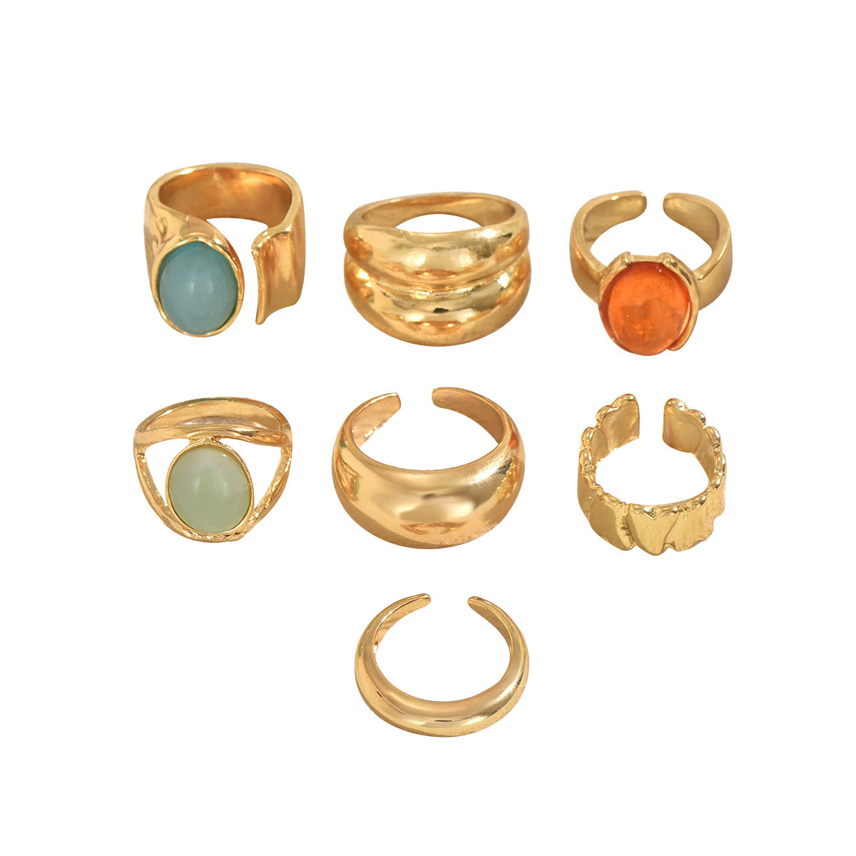 Anillo abierto apilable geométrico minimalista para mujer de aleación de zinc con incrustaciones de gemas, accesorio de moda
