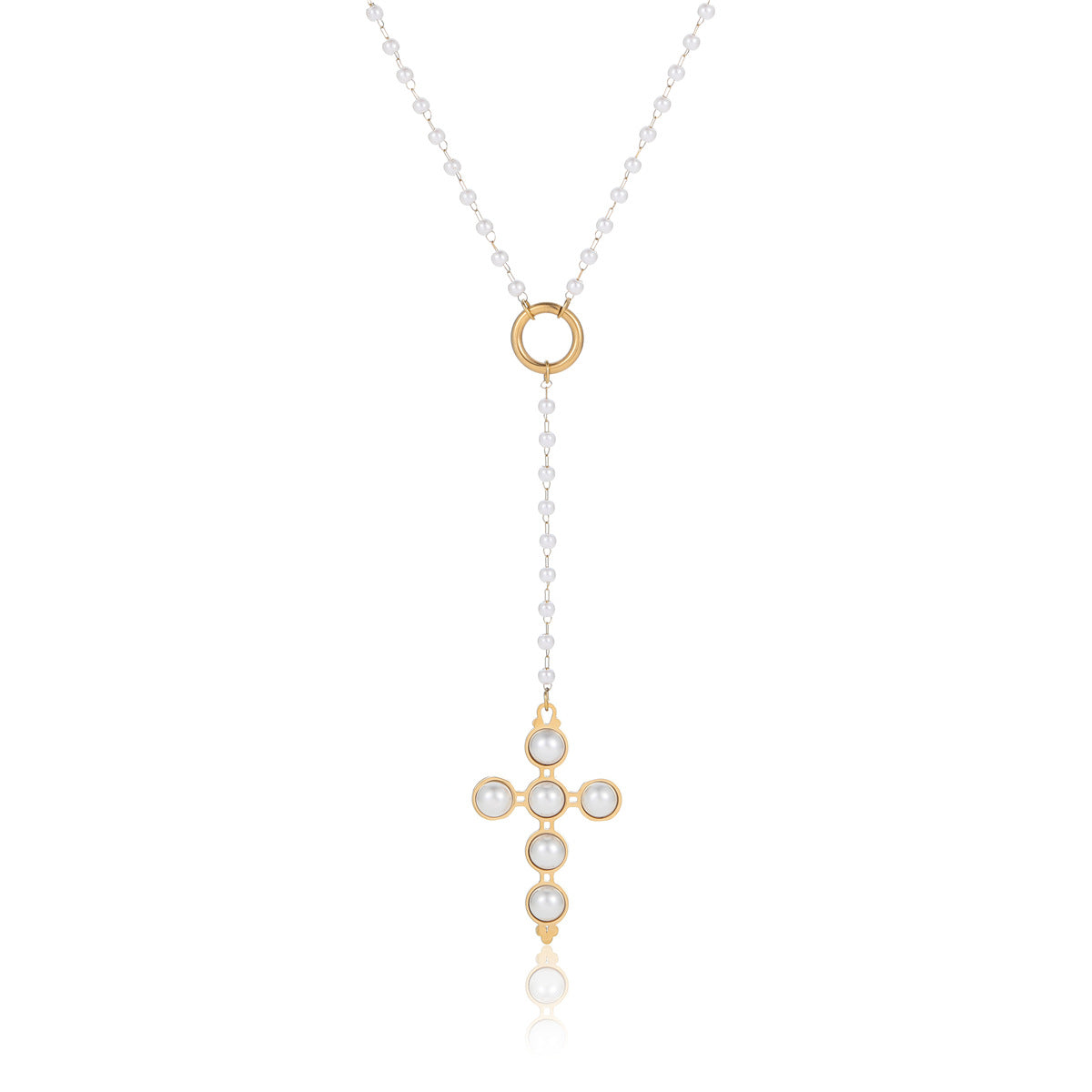 Collar Pendiente Cruz Ajustable Inspirado en lo Vintage para Mujer Acero Inoxidable con Incrustaciones de Perlas Estilo Oficina Elegante Cadena para Clavícula