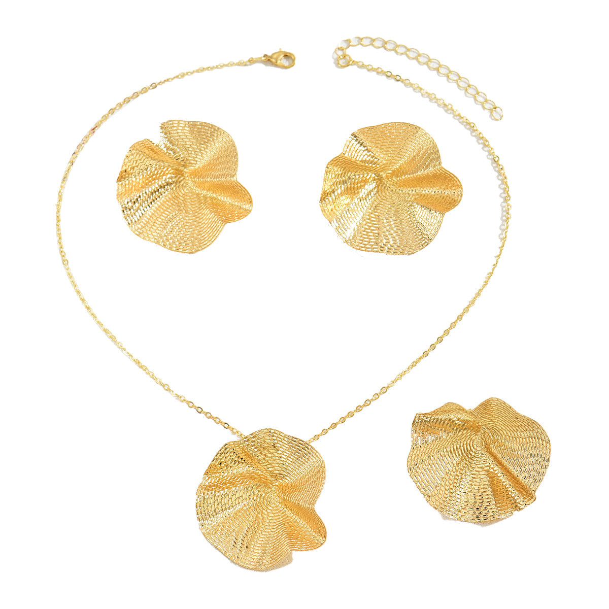 Juego de Collar, Anillo y Pendientes Rústicos Florales con Hojas Volantes de Aleación con Galvanoplastia para Mujer
