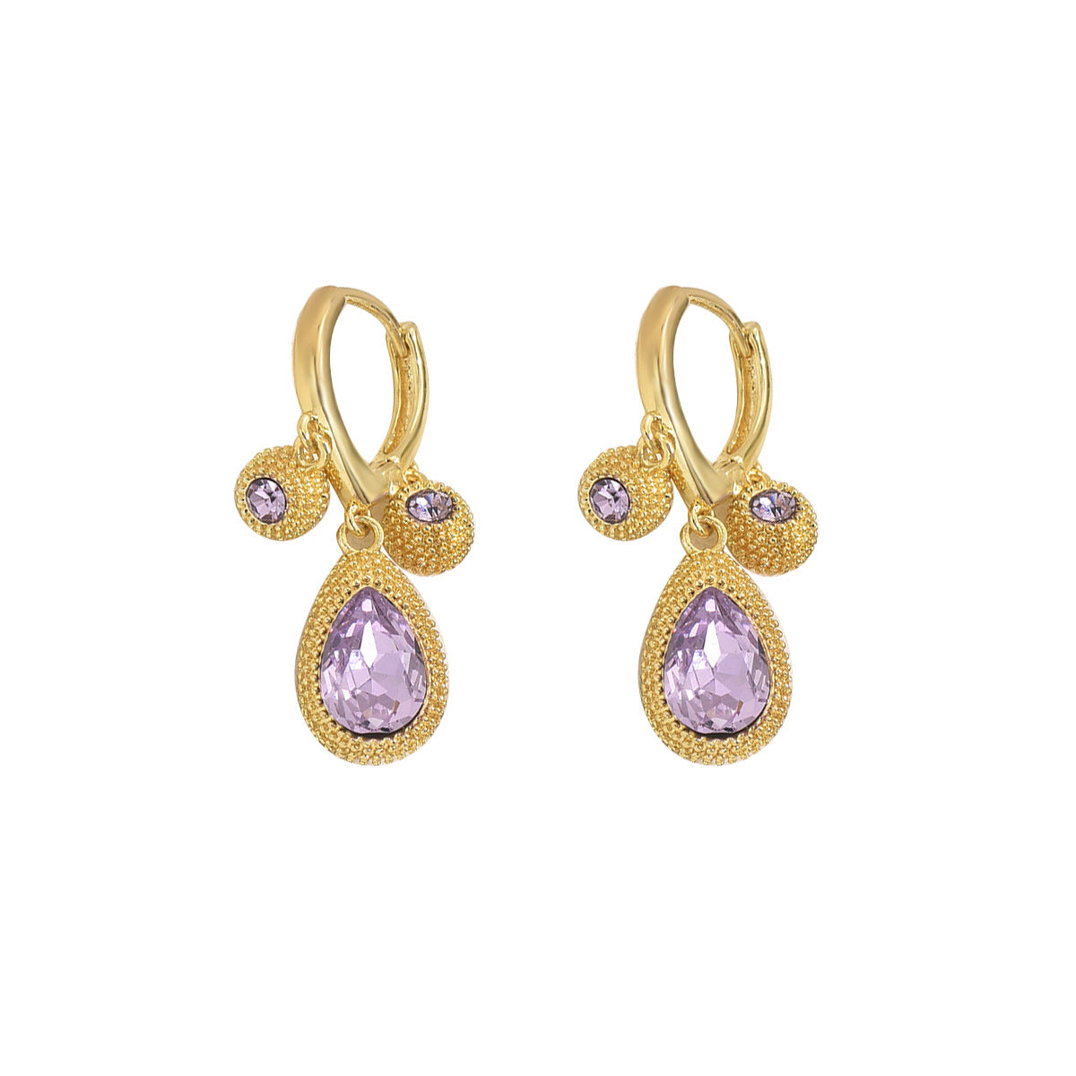 Orecchini a Goccia Geometrici Minimalisti da Donna in Rame con Intarsio in Zircone e Perno in Acciaio Inossidabile