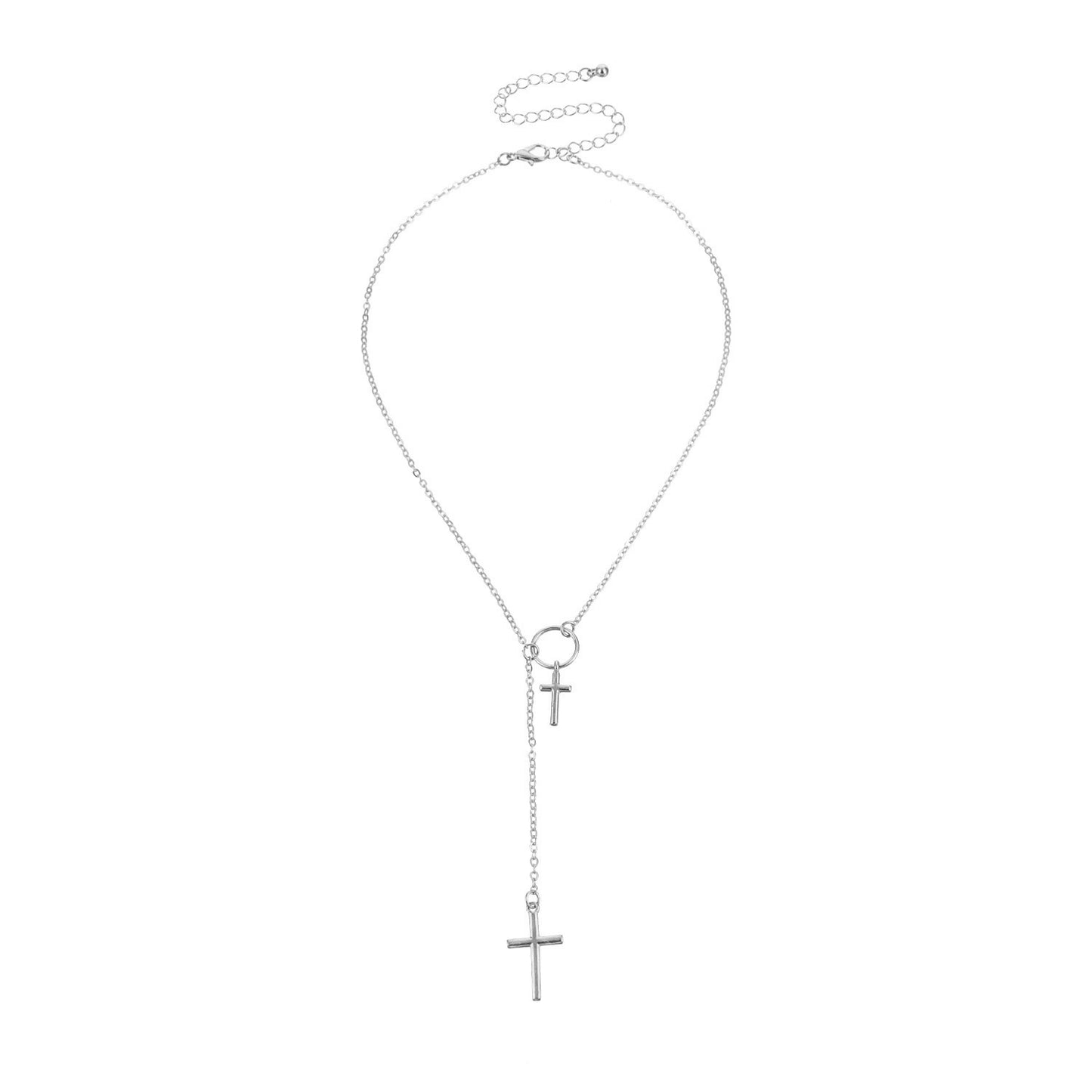 Minimalist Double-Layer Cross Pendant Necklace for Women in Alloy with Electroplated Finish