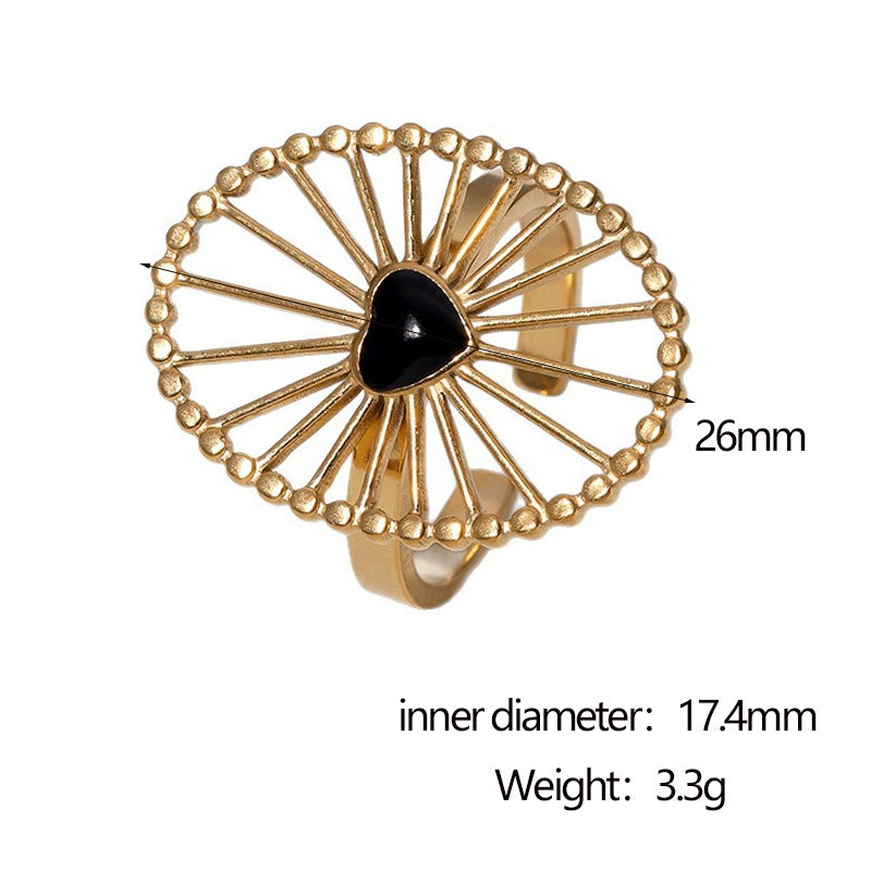Anello Minimalista Geometrico da Donna in Acciaio Inossidabile Smaltato con Fascia Aperta e Dettaglio a Cuore