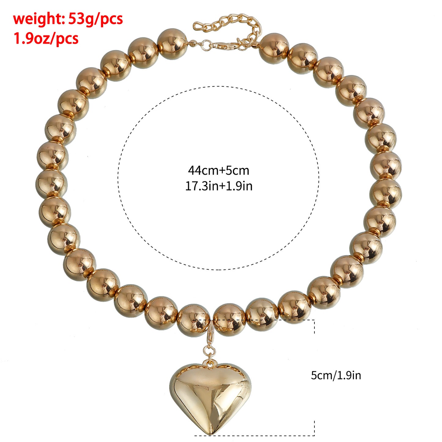 Geometric Beaded Necklace for Women with CCB Heart Pendant Electroplated Snake Chain Fashionable Clavicle Necklace