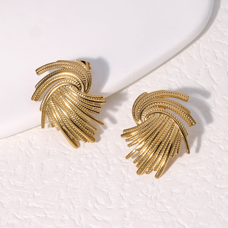 Pendientes de tuerca geométricos irregulares vintage de acero inoxidable para mujer con acabado chapado