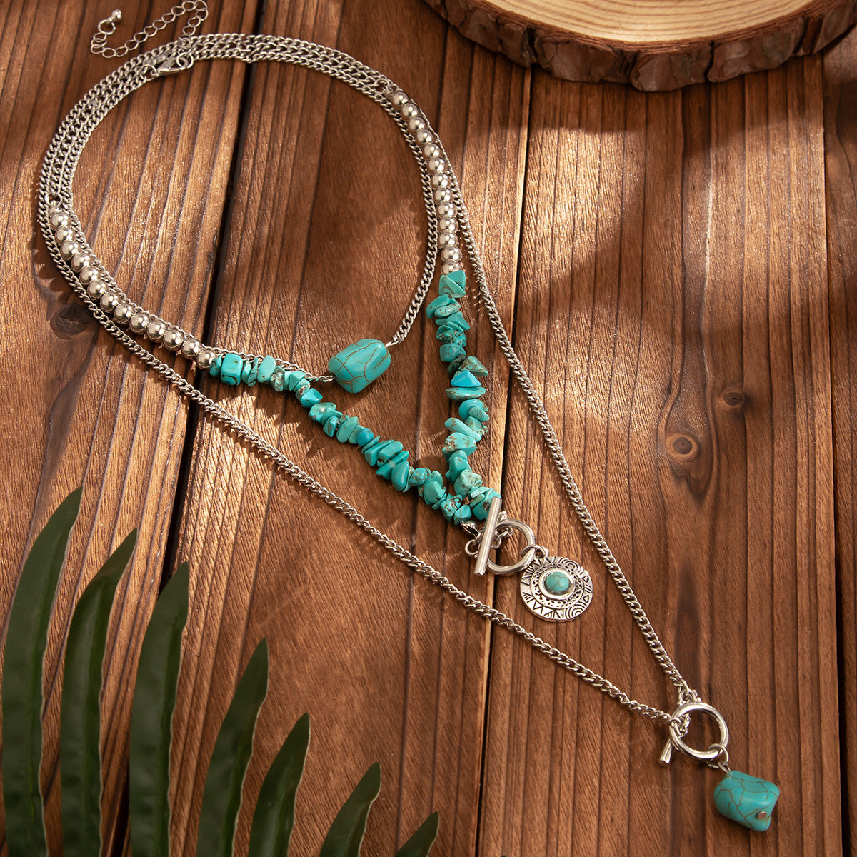 Collar de Clavícula con Colgante de Toro de Estilo Étnico Vintage con Efecto Turquesa, con Motivos Geométricos y de Animales en Aleación con Acabado Chapado