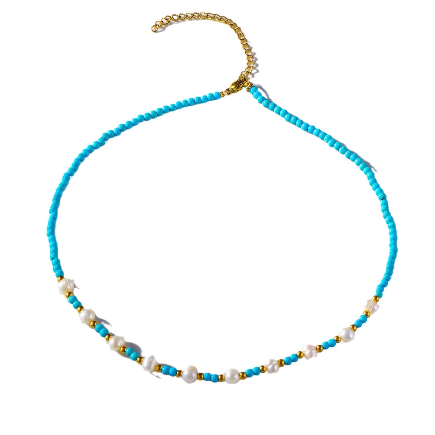 Collana con Perla Minimalista da Donna con Catena in Acciaio Inossidabile e Ciondolo in Acciaio al Titanio con Perline Blu e Finitura Placcata