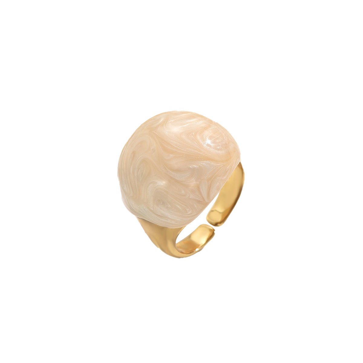 Anillo Abierto de Cobre con Esmalte Geométrico Minimalista y Patrón Circular y de Puntos para Mujer