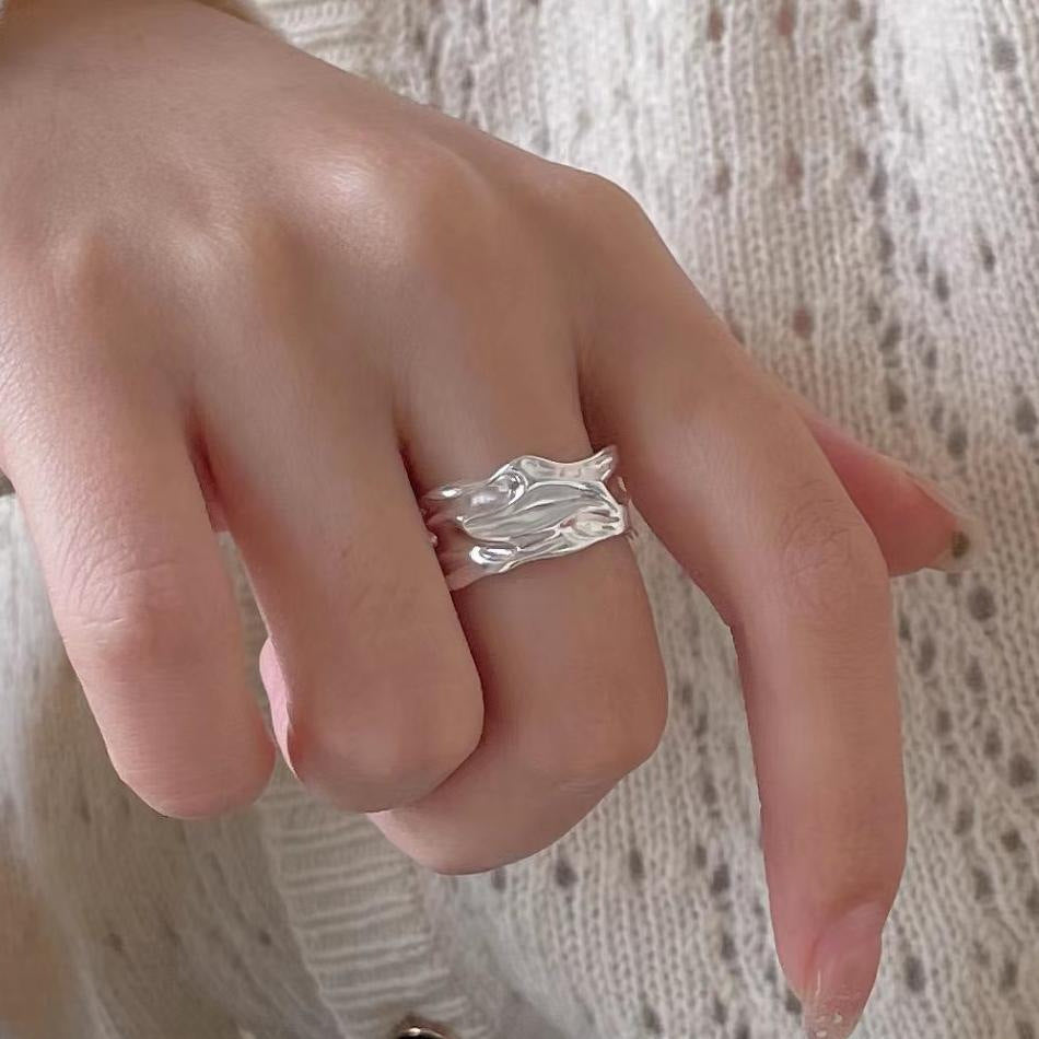 Anello testurizzato geometrico da donna in argento sterling 925