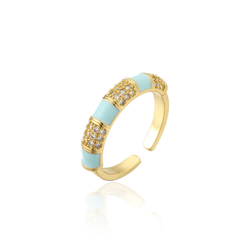 Minimalist Geometric Drip Oil Brass Ring with 18K Gold Plating and Micro-set Cubic Zirconia for Women