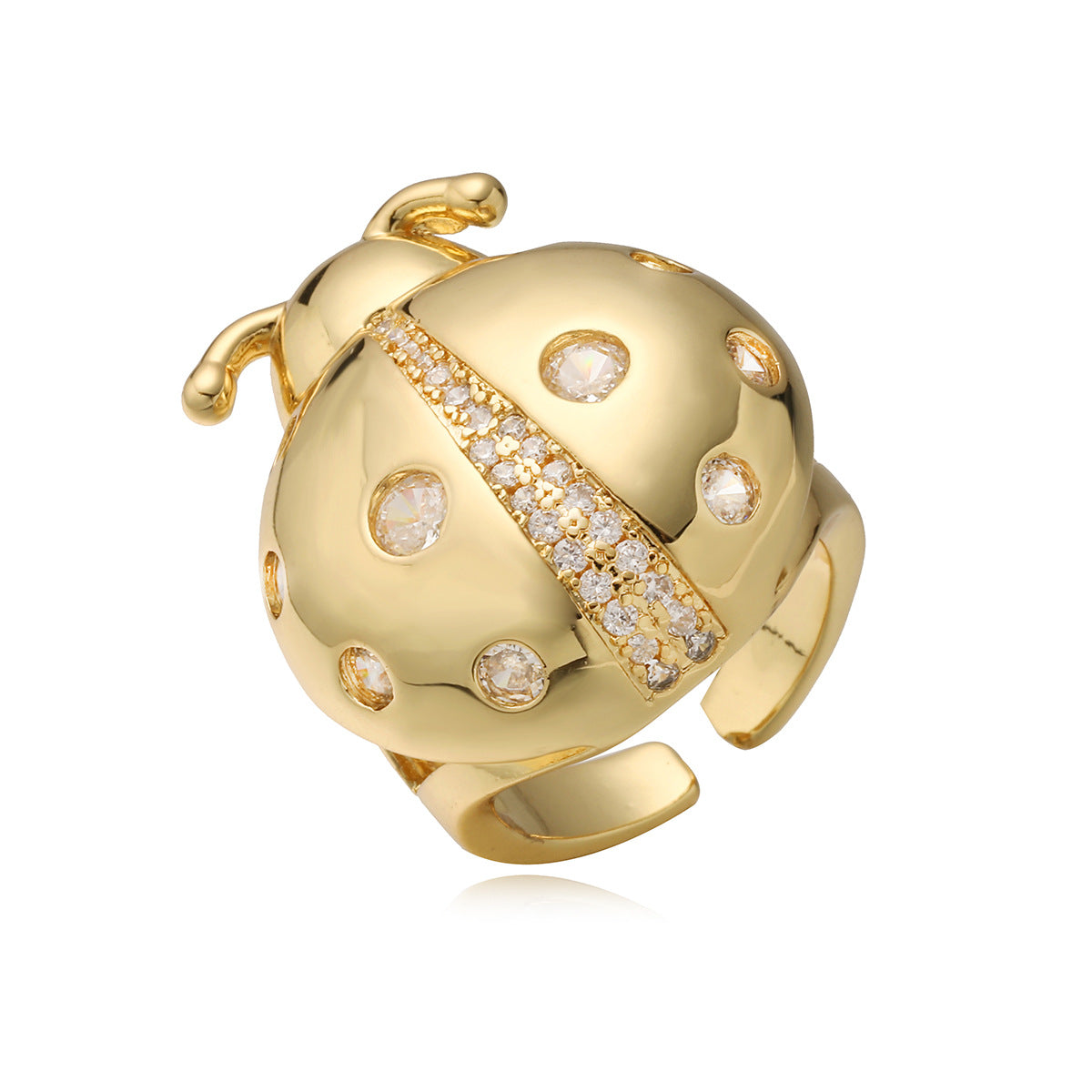 Anello geometrico minimalista in rame placcato oro 18K con zirconi micro-incastonati per donna