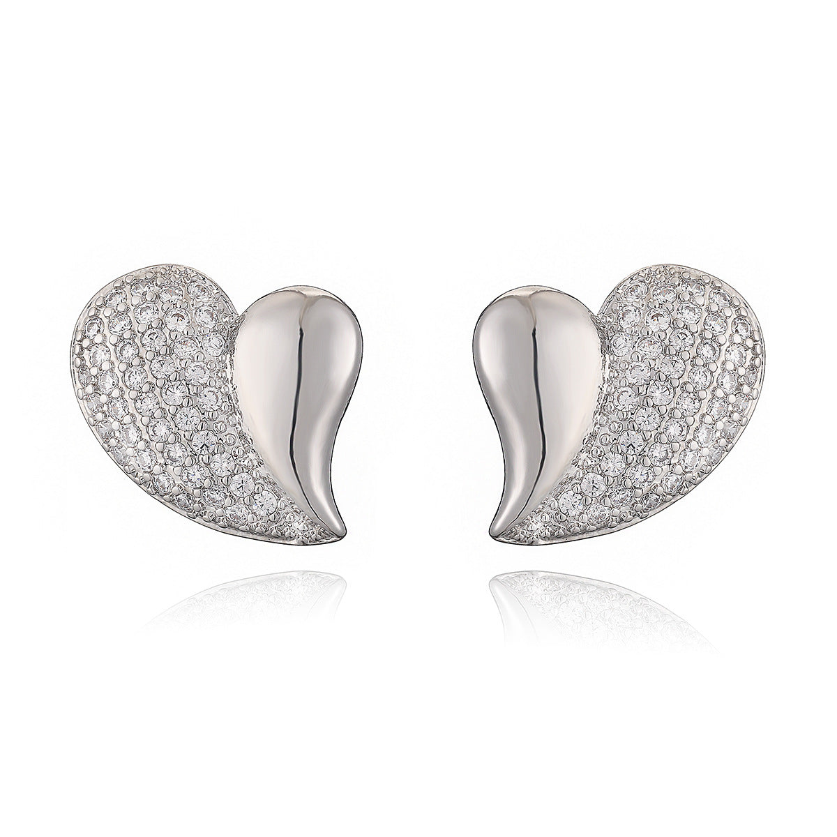 Vintage-Style Heart-Shaped Copper Earrings with 18K Gold Plating and Cubic Zirconia Inlay for Women