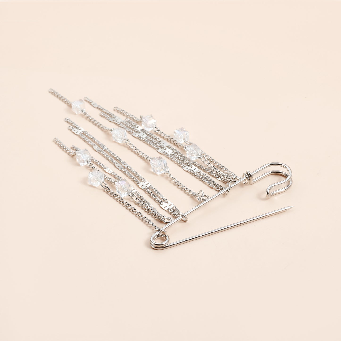 Elegant Square Geometric Crystal Plated Alloy Brooch with Tassel for Women