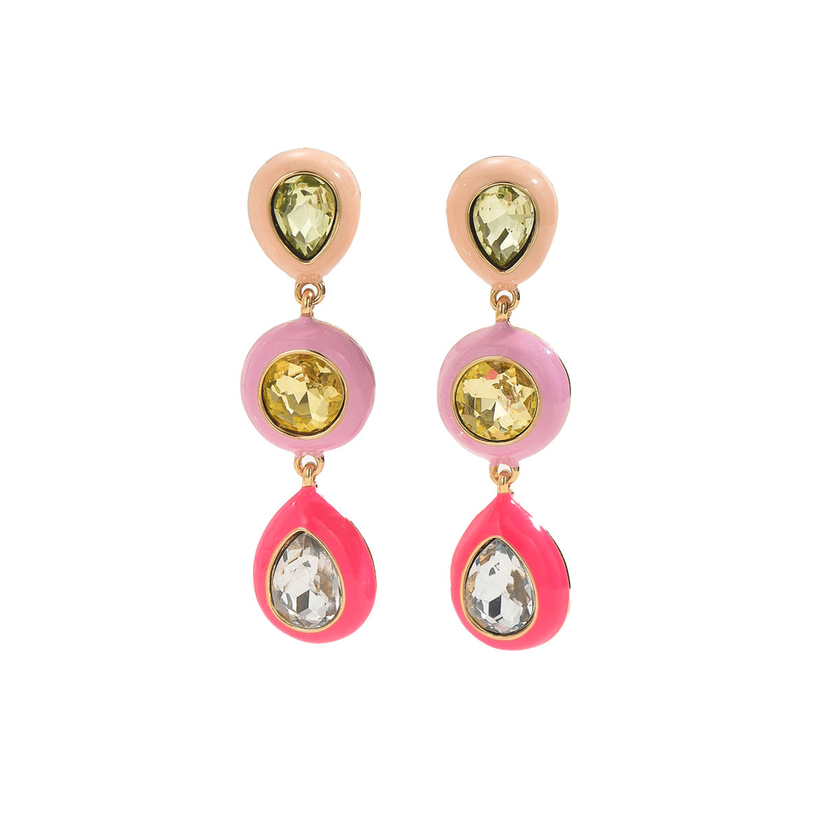 Pendientes de esmalte y diamantes de imitación de estilo geométrico para mujer, aretes hipoalergénicos de aleación de zinc con acabado pulido y colorido