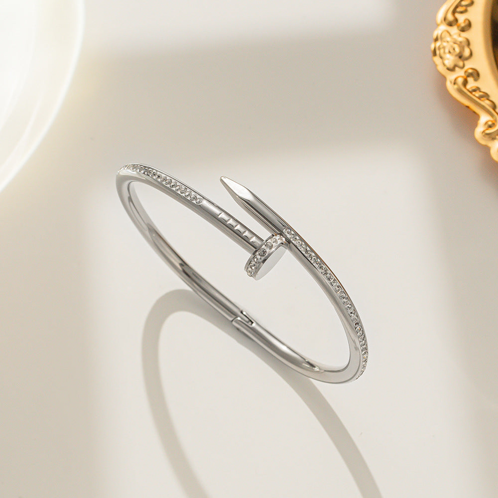 Luxury Style Letter-Shaped Brass Gold-Plated Bracelet with Zircon Inlay and Spring Clasp